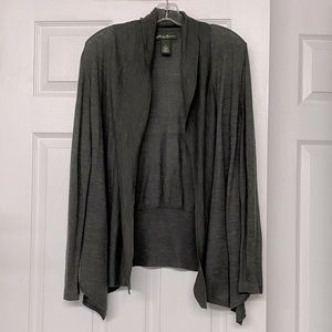 Eddie Bauer Lightweight Open Cardigan Wool Blend Sweater Gray Sz L